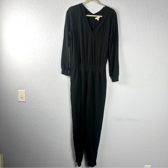 Garnet Hill French Terry Jogger Jumpsuit Black M - Picture 1 of 10